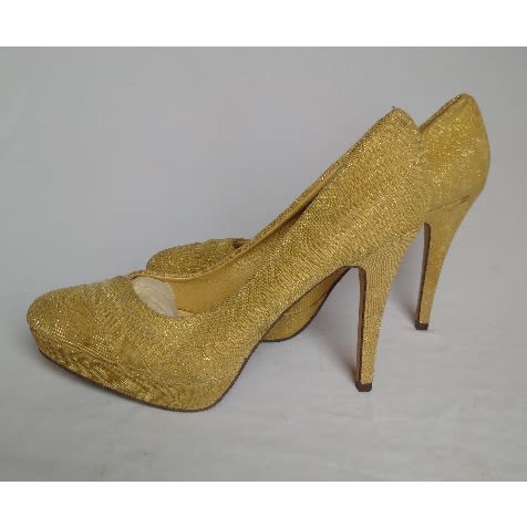 Women's Bedazzled Heels Shoes -Gold
