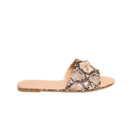 Widefit Faux Snake Chain Sliders Slippers - Brown