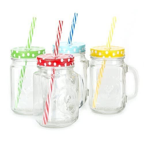 Mason Jar With Lid And Straw - 4 Pcs