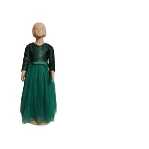 Girl Shimmer Up Longsleeve Gown - Green