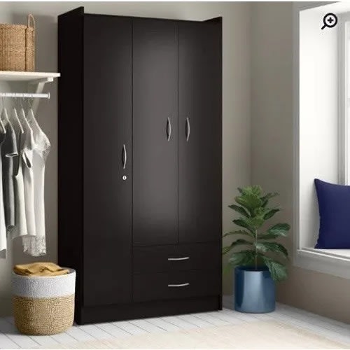 Wardrobe With Shelves & Drawers - Coffee Brown