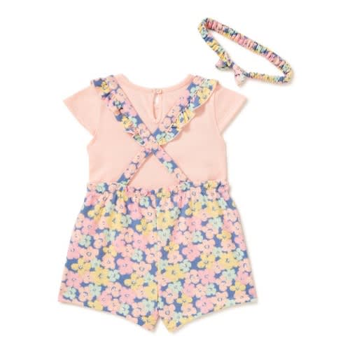 Baby Girls Pinafore Overall - Top & Headband 3 Pcs Outfit Set