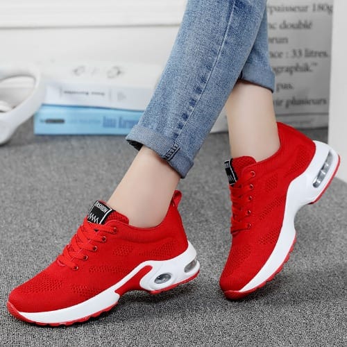 White Female Sneakers - Red & White