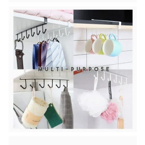 6 Hooks Under Cabinet Kitchen Storage Shelf Hang -2pcs