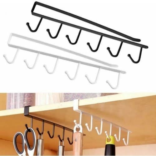 6 Hooks Under Cabinet Kitchen Storage Shelf Hang -2pcs