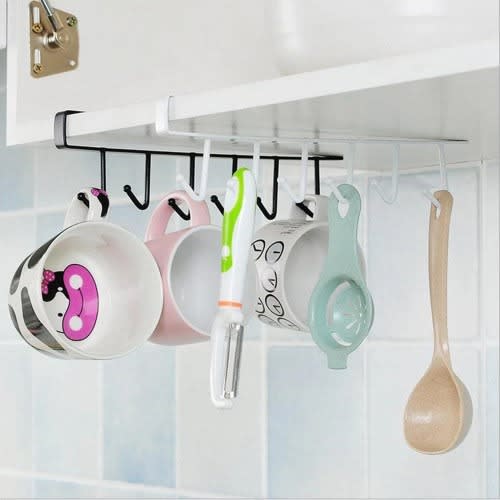 6 Hooks Under Cabinet Kitchen Storage Shelf Hang -2pcs