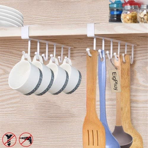 6 Hooks Under Cabinet Kitchen Storage Shelf Hang -2pcs