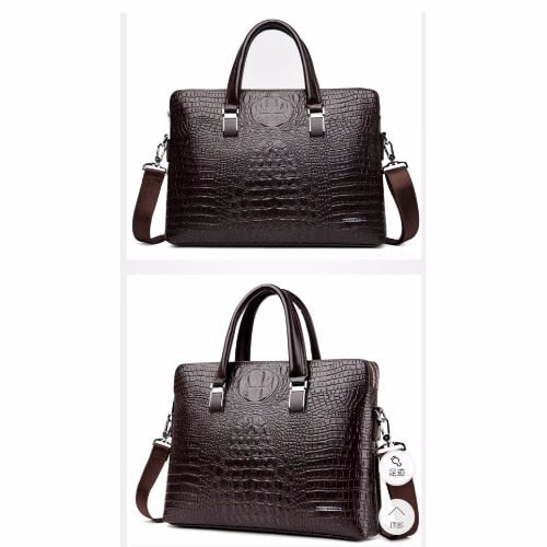 Men's Crocodile Skin Messenger Bag - Brown