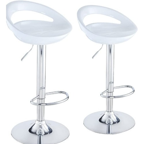 Gloss Abs Sleek Plastic Bar Stools - Set Of 2 - White