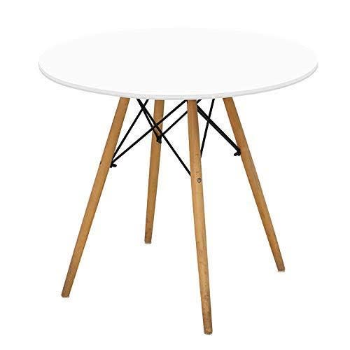 Coffee Dinner Table With Wooden Legs - White