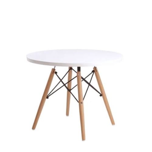Coffee Dinner Table With Wooden Legs - White