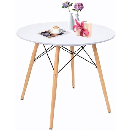 Coffee Dinner Table With Wooden Legs - White