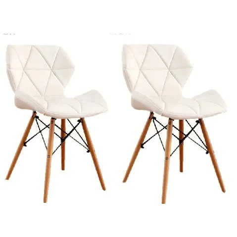 Padded Dining Chairs With Beechwood Legs - Set Of 2 - White