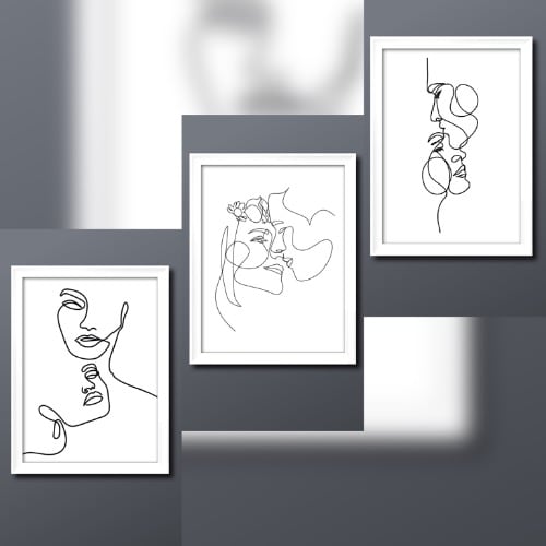 Picture Frame Art - line Art - 12" x 18" - Set Of 3