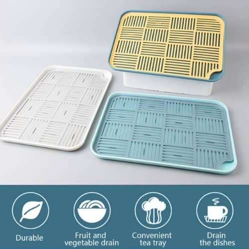 Set Of Double Layer Dish Drainer Fruit Tray - Storage Drying Rack - 3 Pcs