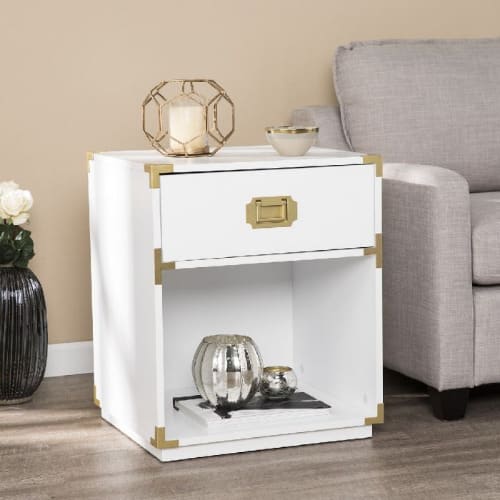 Melvin End Table & Side Stool - White