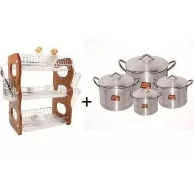 Set of 4 Pots & 3 Tier Plate Rack