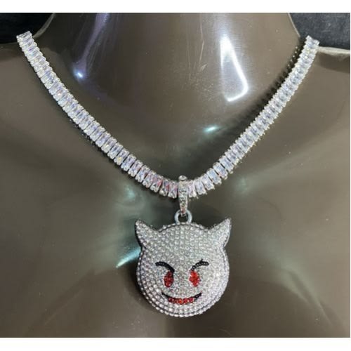 Iced Out Cuban Link Choker With Clown Pendant Silver