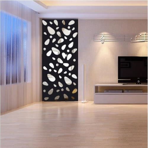 18pcs 3D Large Size Cobblestone Mirror Wall Stickers - Silver