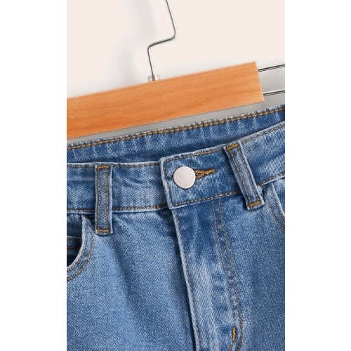 Girls Elastic Waist Raw Hem Distressed Denim Jeans Skirt - Blue