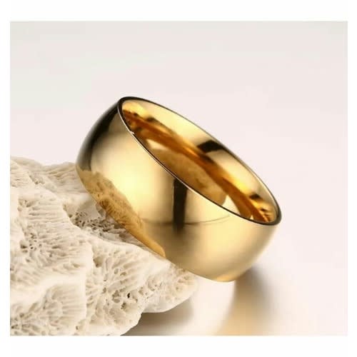 Gold Tone Stainless Steel Round Smooth Wedding 8mm Width Bands