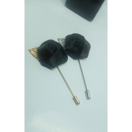 Black Lapel Brooch With Silver Leaf + Free Box