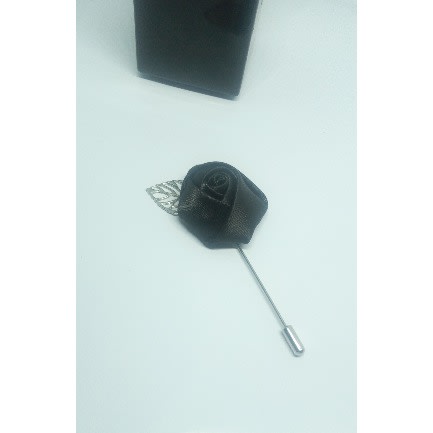 Black Lapel Brooch With Silver Leaf + Free Box