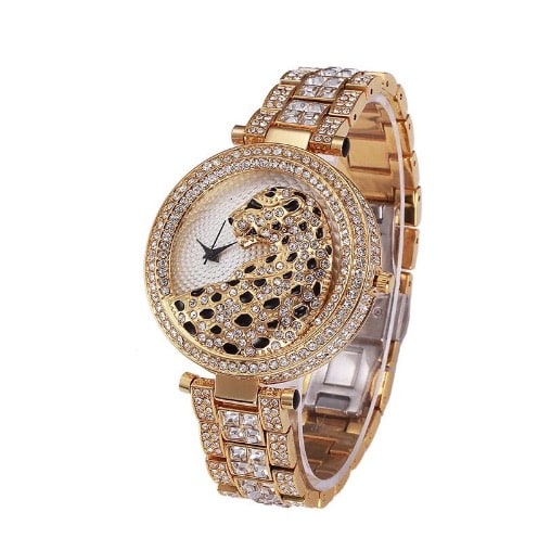 Austrian Crystal Water Resistant Leopard Watch - Gold
