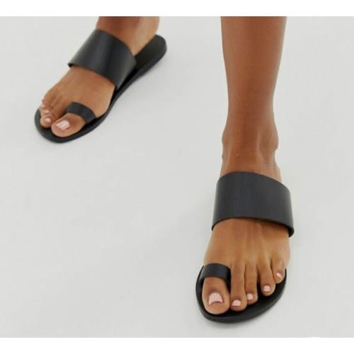 Leather Slippers For Ladies - Black