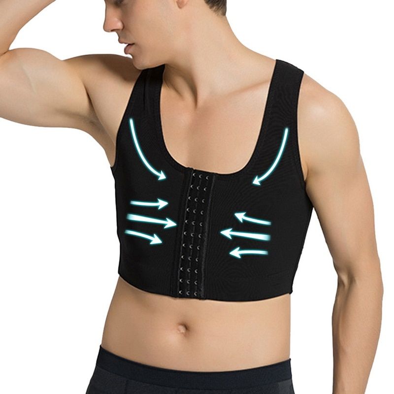 Mens Slimming Short Body Shaper Chest Compression Shirt Abs Abdomen Undershirt Gynecomastia Waist Trimmer Sweat Vest(#B)