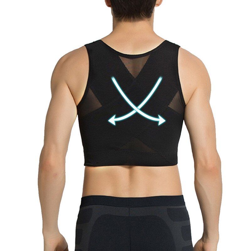 Mens Slimming Short Body Shaper Chest Compression Shirt Abs Abdomen Undershirt Gynecomastia Waist Trimmer Sweat Vest(#B)