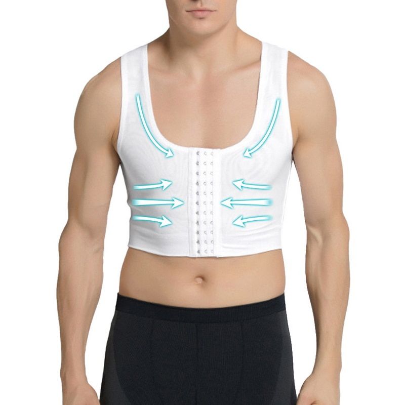 Mens Slimming Short Body Shaper Chest Compression Shirt Abs Abdomen Undershirt Gynecomastia Waist Trimmer Sweat Vest(#B)