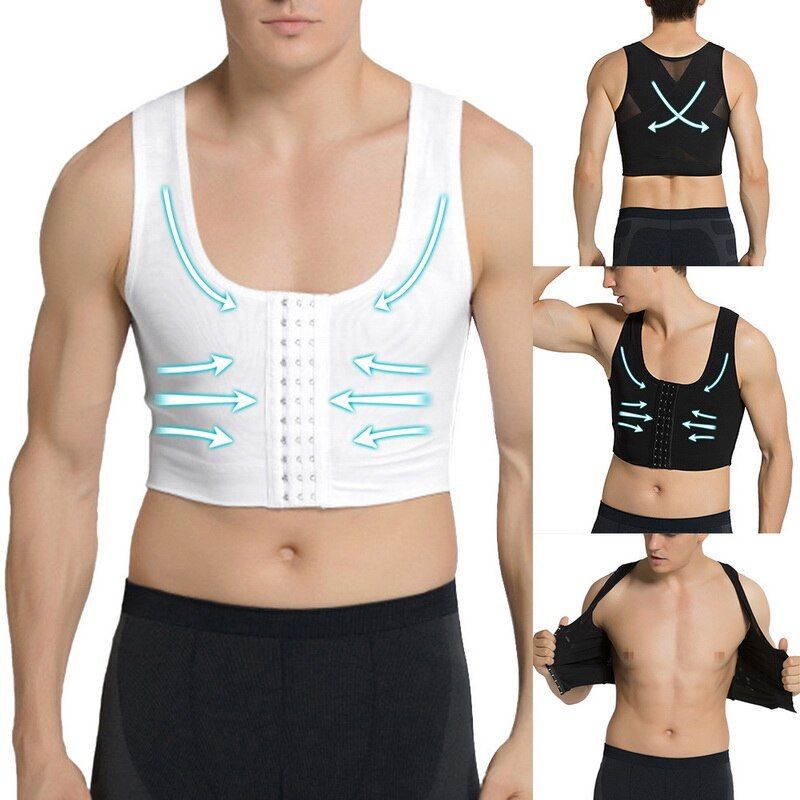 Mens Slimming Short Body Shaper Chest Compression Shirt Abs Abdomen Undershirt Gynecomastia Waist Trimmer Sweat Vest(#B)