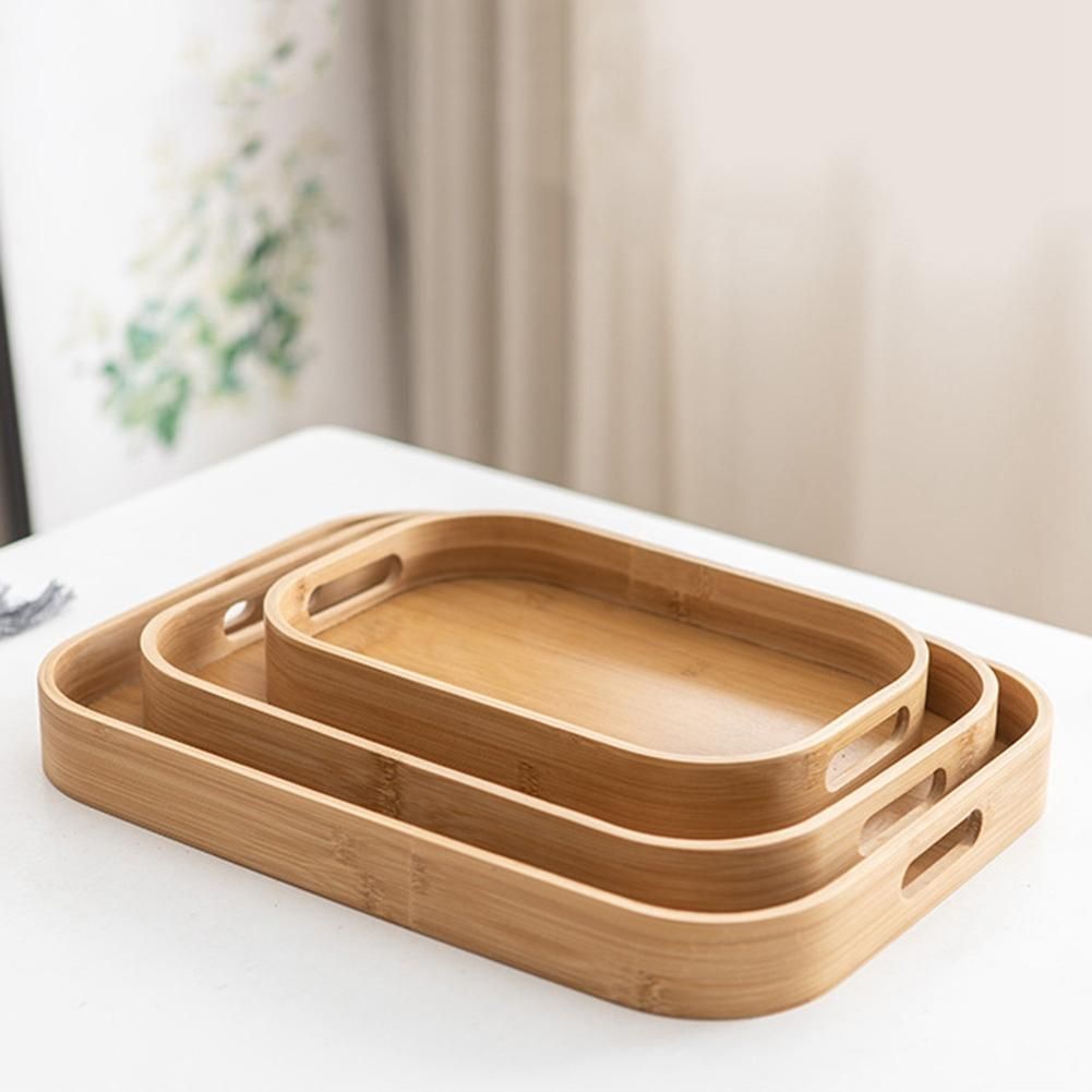 Bamboo Rectangle Serving Tray Wood Plate Tea Food Dishe