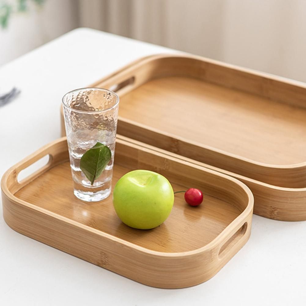 Bamboo Rectangle Serving Tray Wood Plate Tea Food Dishe