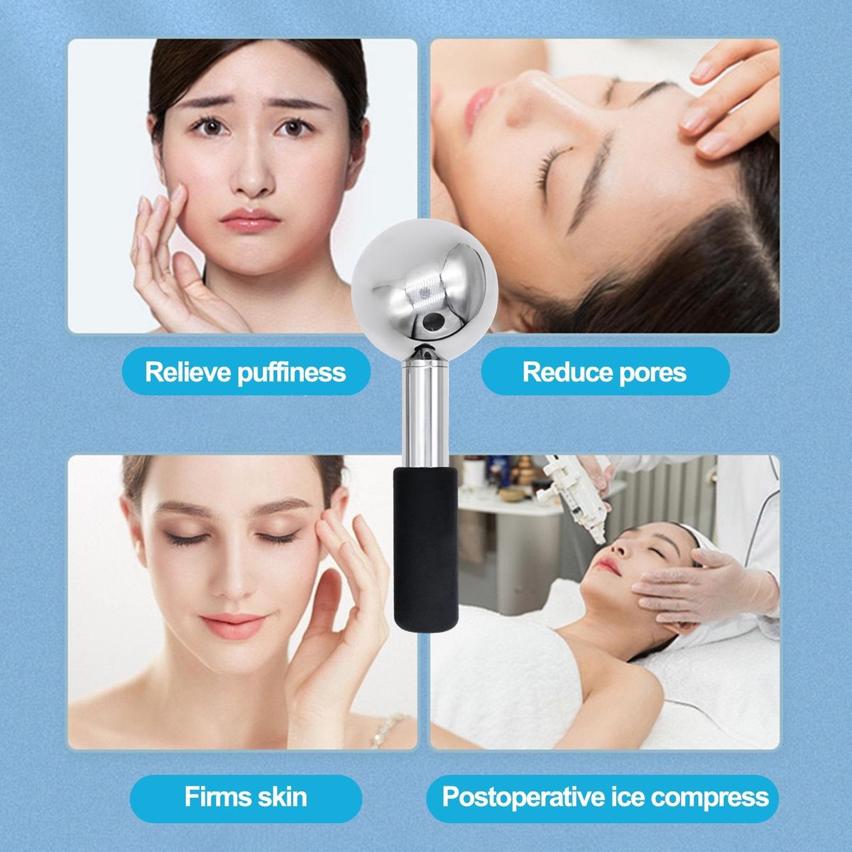 Face Ice Rollers Glow 2-in-1 Ice Globes Refreshing Skincare Tool Face Black