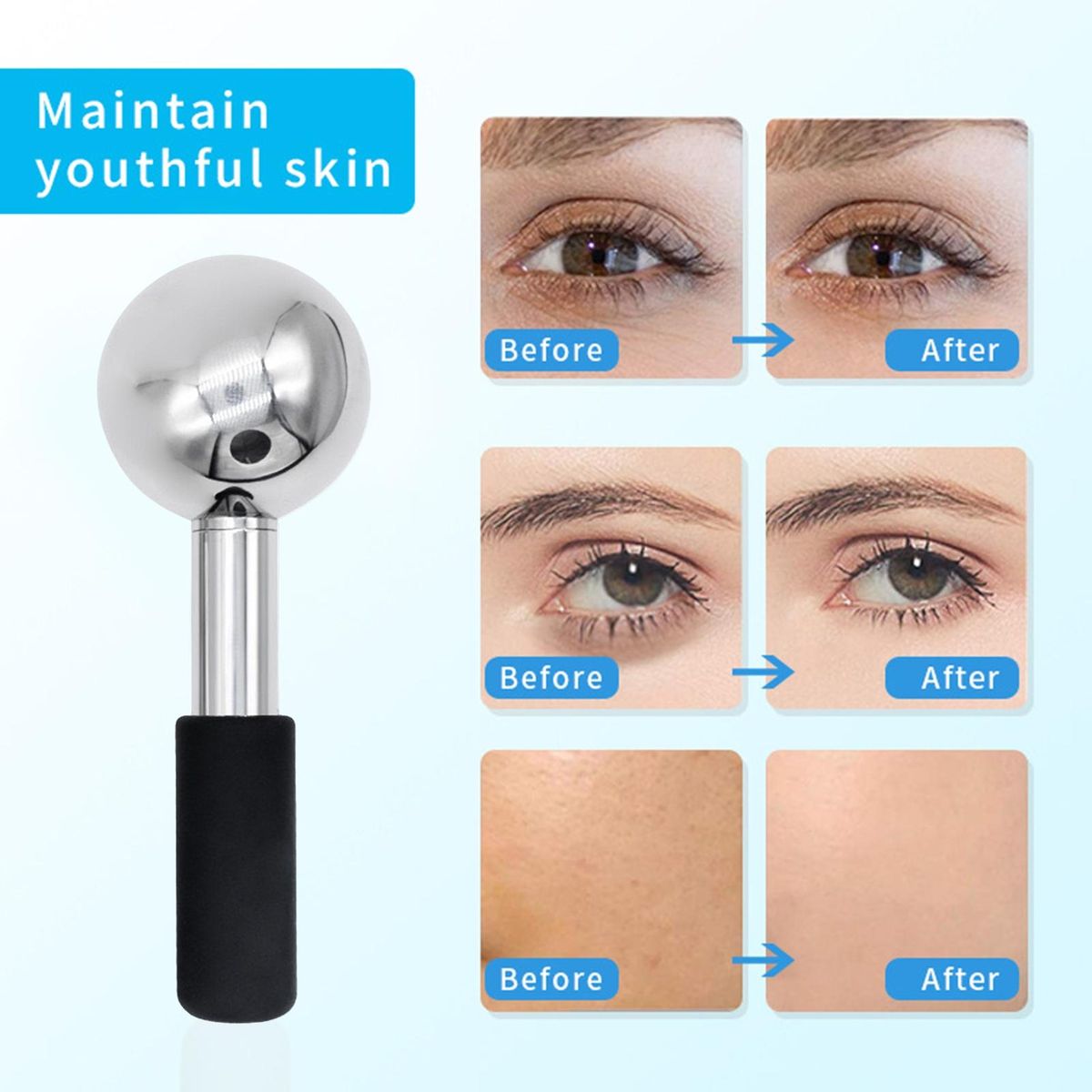 Face Ice Rollers Glow 2-in-1 Ice Globes Refreshing Skincare Tool Face Black