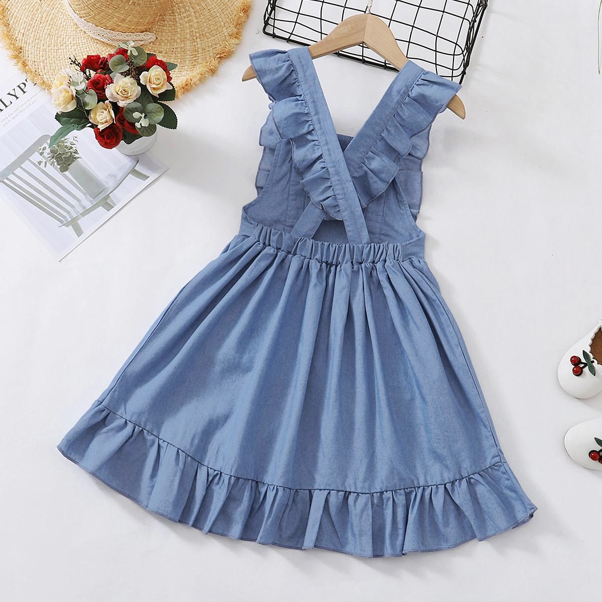 4-11 Years Children Girl Summer Sleeveless Cotton Dress Overalls Dress