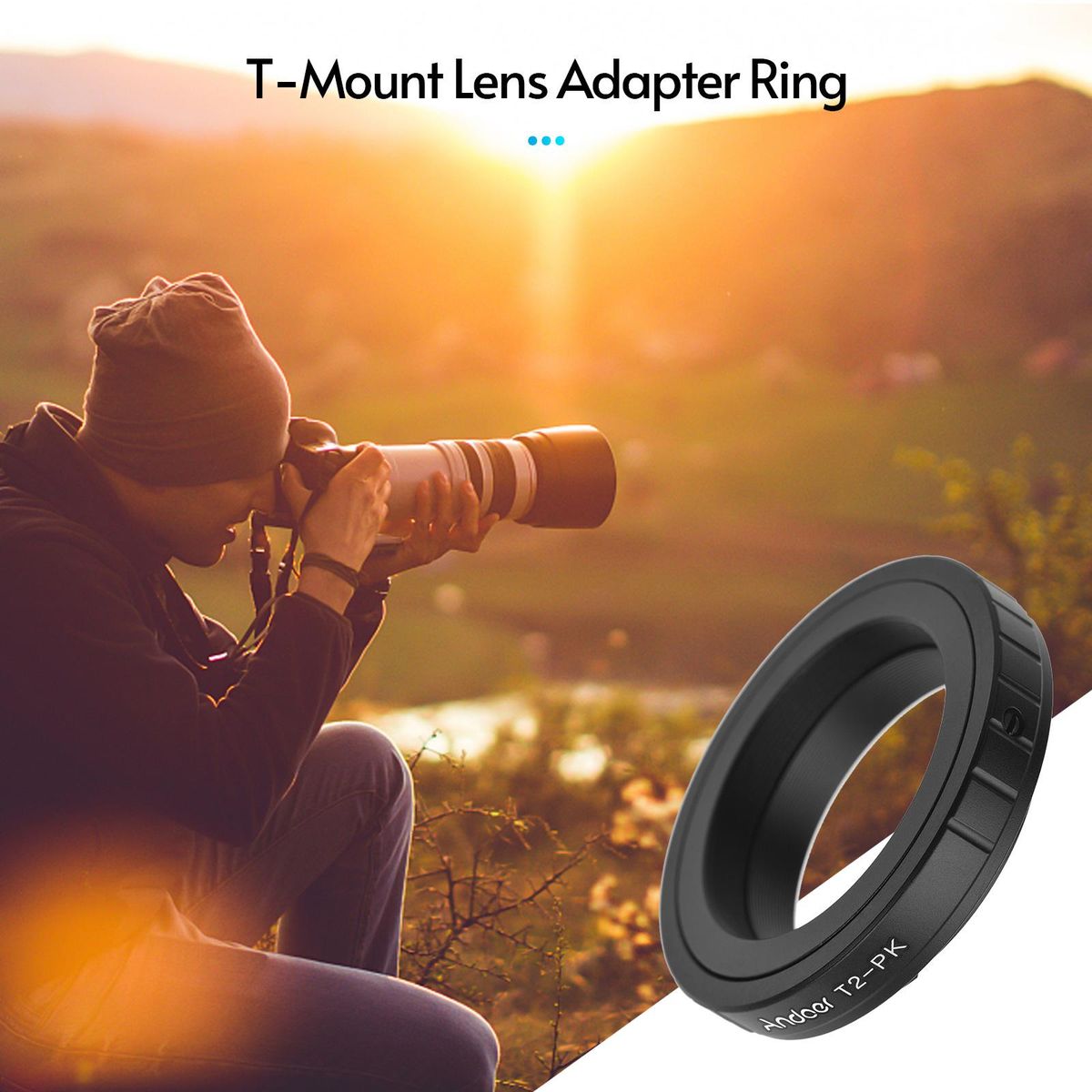 Andoer T2-PK Metal Lens Mount Adapter Ring T/T2 Mount Lens Adapter Replacement for Pentax K-70/K-50/K-30/K-500/K-1/K-3/K-3 II/K-5 IIs/K-5 II/K-5/K-7 K-Mount Cameras