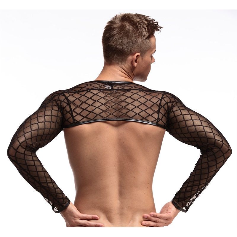 Male Lingerie Transparent Tube Tight Fitness Long Sleeve Ov