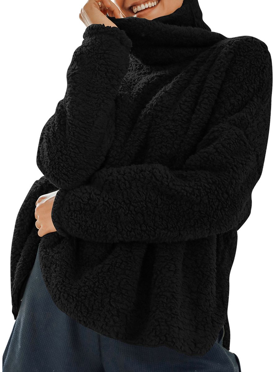 Women Fleece Pullover Turtleneck Long Sleeve Fuzzy Warm