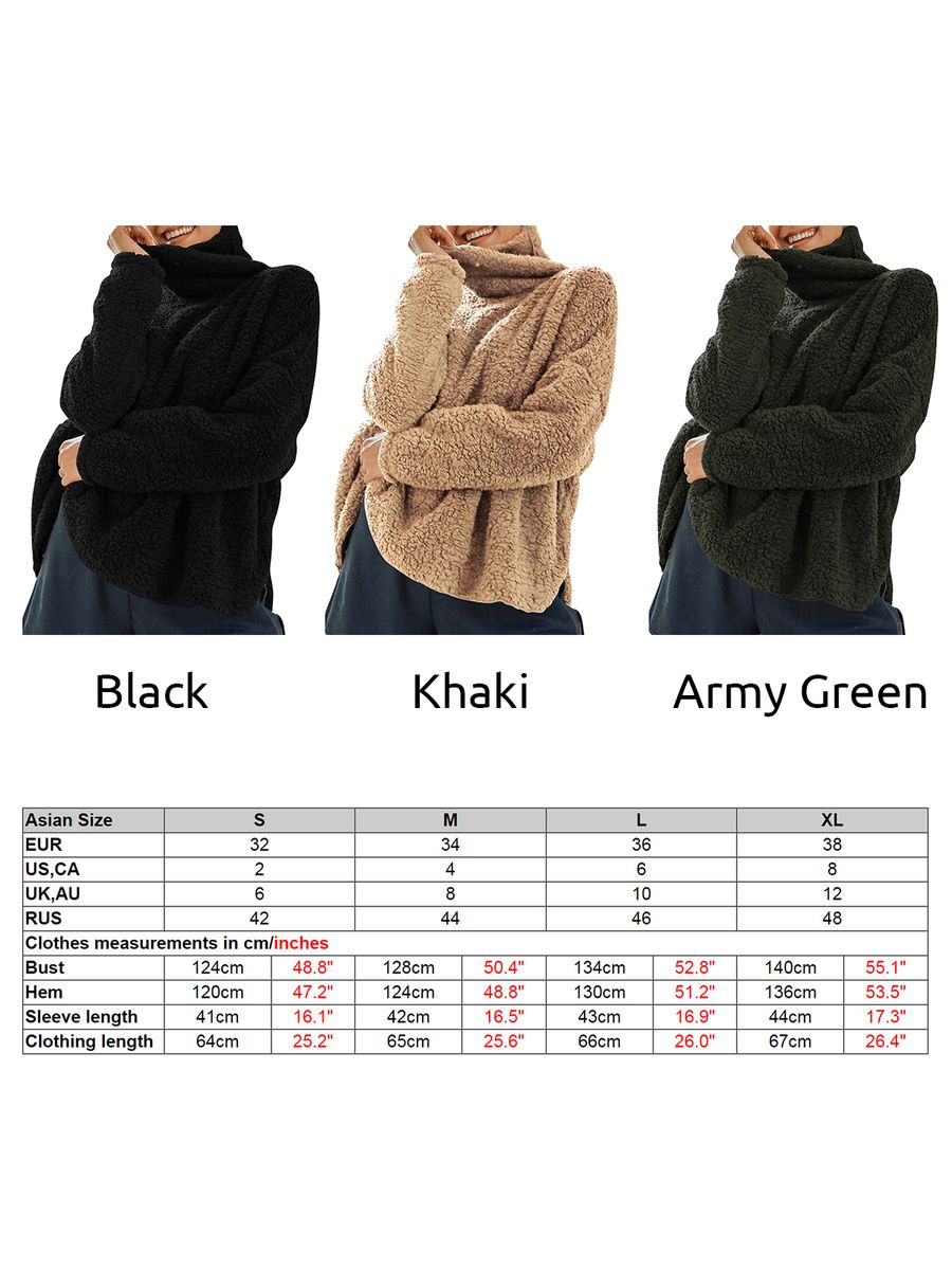Women Fleece Pullover Turtleneck Long Sleeve Fuzzy Warm