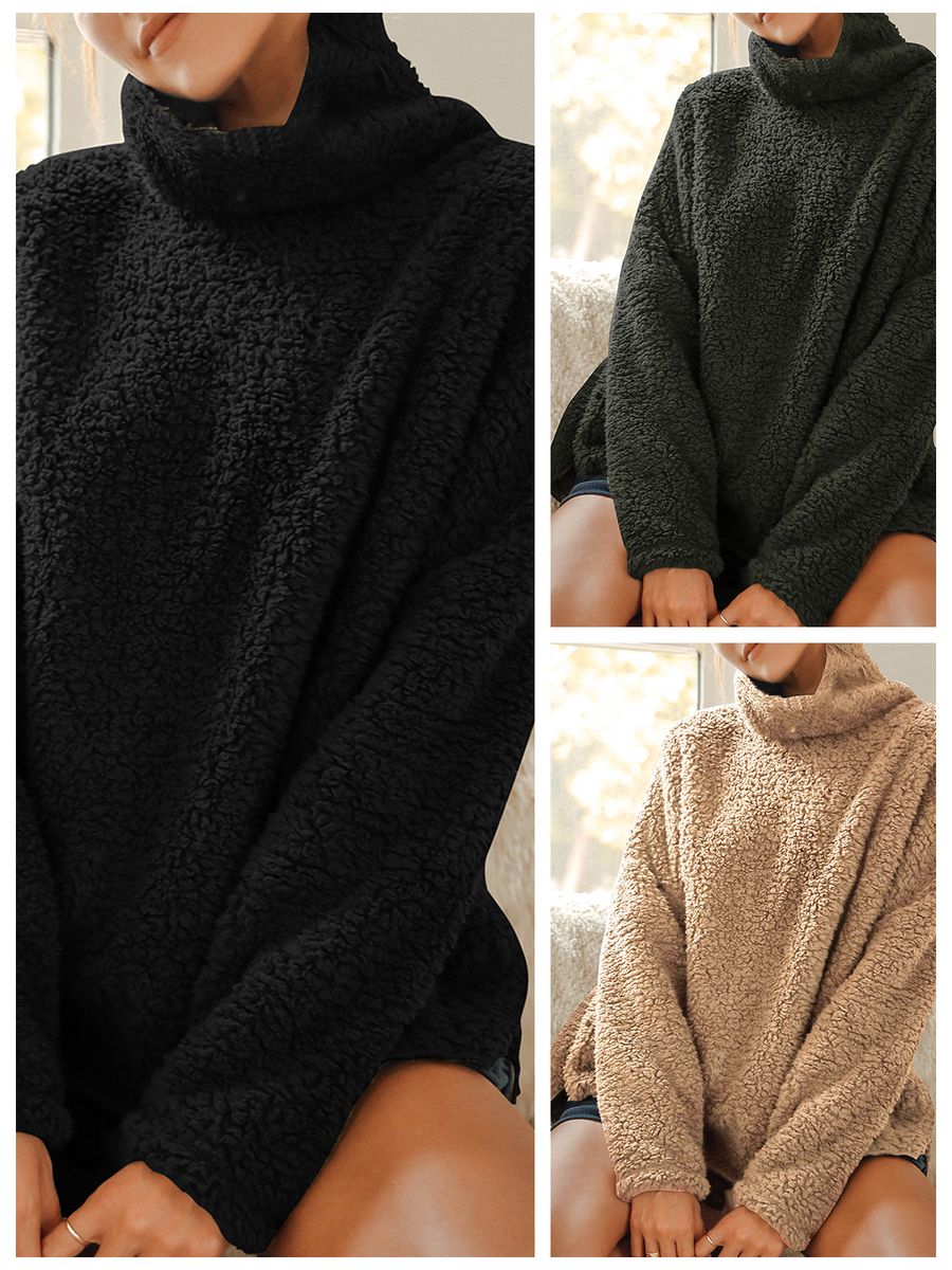 Women Fleece Pullover Turtleneck Long Sleeve Fuzzy Warm