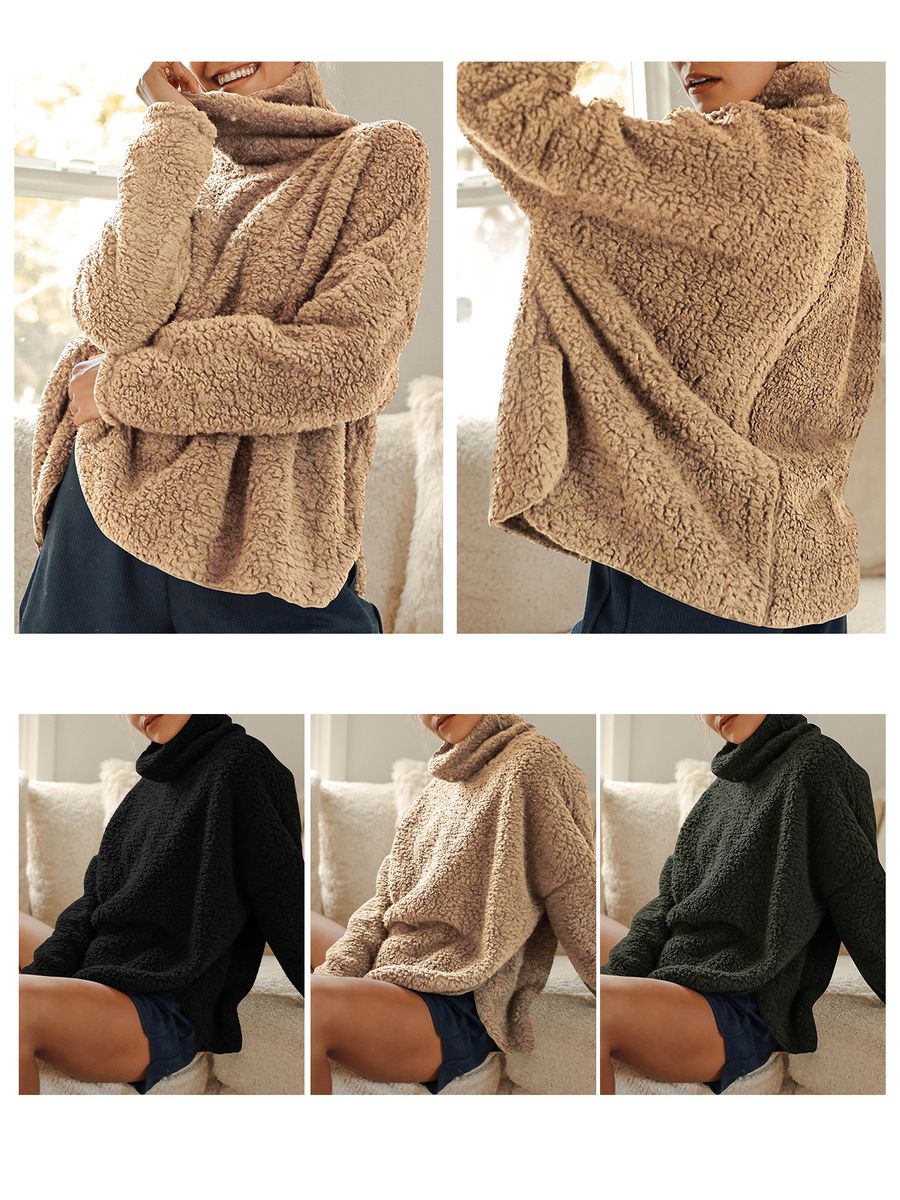 Women Fleece Pullover Turtleneck Long Sleeve Fuzzy Warm