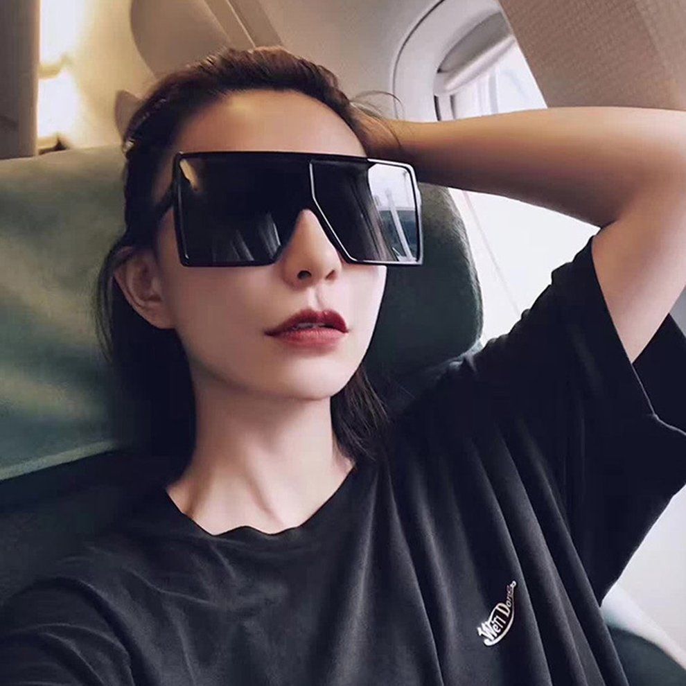 Big Square Women Men Sunglasses UV400 Eyewear Hip Hop All-match Sun Glasses-bright Black & Grey-square