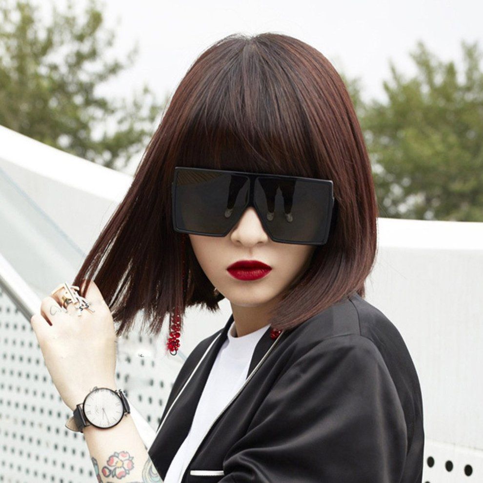 Big Square Women Men Sunglasses UV400 Eyewear Hip Hop All-match Sun Glasses-bright Black & Grey-square