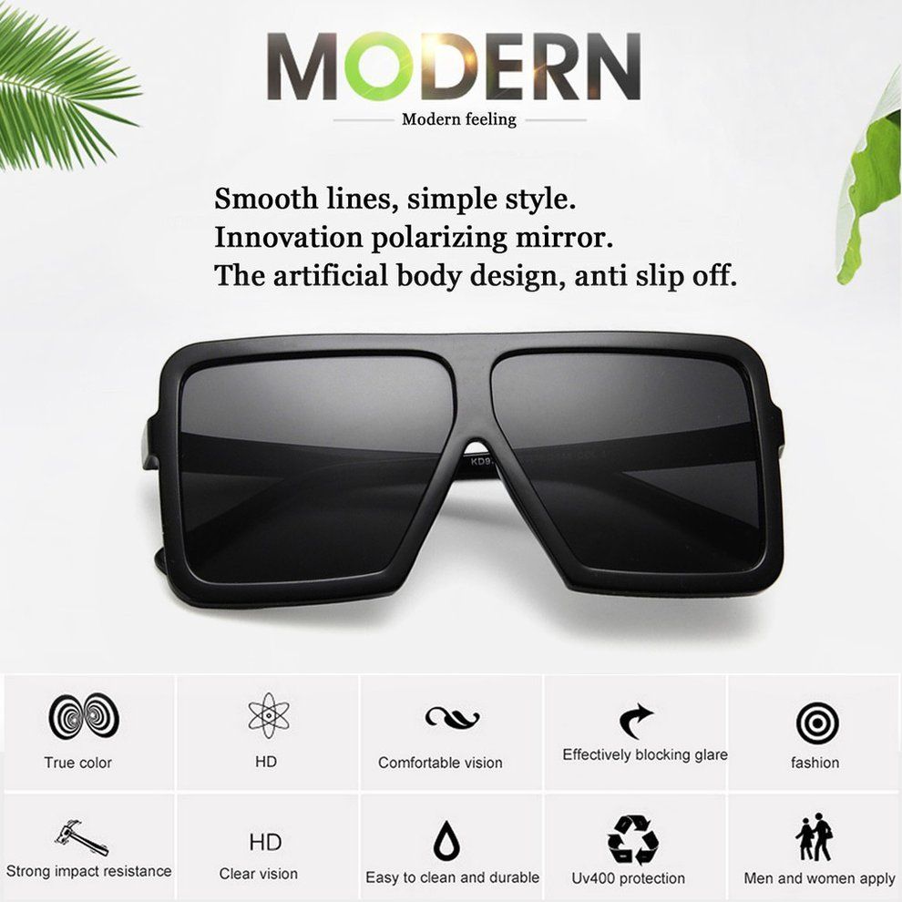 Big Square Women Men Sunglasses UV400 Eyewear Hip Hop All-match Sun Glasses-bright Black & Grey-square