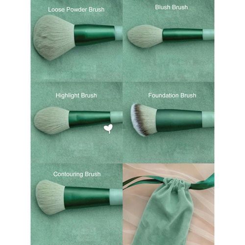 13-piece Makeup Brush Set, Green, (makeup Brush + Portable Travel Bag)