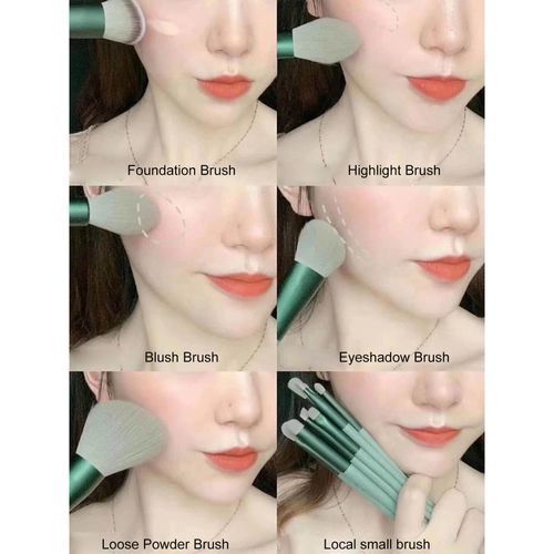 13-piece Makeup Brush Set, Green, (makeup Brush + Portable Travel Bag)