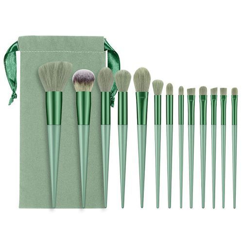 13-piece Makeup Brush Set, Green, (makeup Brush + Portable Travel Bag)